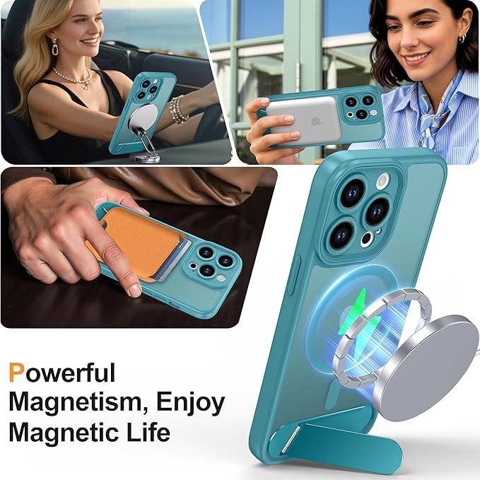 Magnetic Compatible with iPhone 13 Pro Case, [Built-in Kickstand][Full Camera Protection][Compatible with MagSafe][Anti-Fingerprint] Shockproof Phone Case for iPhone 13 Pro 6.1",Lake Blue