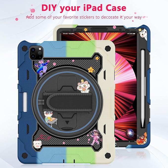 for iPad Pro 11 Case 4th 3rd 2nd 1st Gen (2022 2021 2020 2018) & iPad Air 5th 4th Generation 10.9 inch Case with HD Screen Protector, 360 Kickstand/Hand Strap, Pen Holder, Shoulder Strap