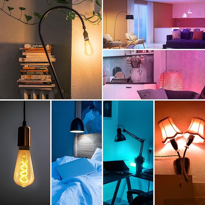 DiCUNO Smart Edison Bulbs ST19, Color Changing WiFi Smart Light Bulb, 2700K-6500K Tunable via App, ST58 Edison Bulb, Compatible with Alexa & Google Home, 5W (50 Watt Equivalent), 500lm, 2-Pack