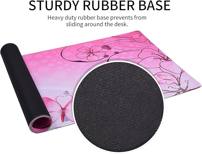 Large XXL Mat Gaming Mouse Pad Extended Full Desk Pad Pink Cute Mouse Pad with Waterproof Surface-Optimized Gaming Surface,Non-Slip Rubber Base Sticthed Edge Mousepad (35"x15.55"x0.08")-Pink Butterfly