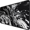 Large Extended Gaming Mouse Pad with Stitched Edges, 47.3 X 23.6 in Desk Pad Durable Non-Slip Natural Rubber Base, Waterproof Computer Keyboard Mat for Esports Pros, Gamer, Desktop, Black White