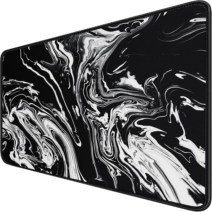 Large Extended Gaming Mouse Pad with Stitched Edges, 47.3 X 23.6 in Desk Pad Durable Non-Slip Natural Rubber Base, Waterproof Computer Keyboard Mat for Esports Pros, Gamer, Desktop, Black White