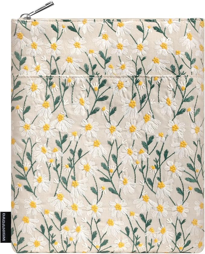 Dadanism 9-11 Inch Embroidered Daisy Padded Carrying Case Protective Tablet Sleeve for iPad A16 11th Gen 11"/10th Gen 10.9", iPad Air 11"/Pro 11"/Air 5th 4th 10.9", Galaxy Tab A11+ Plus 11", Beige