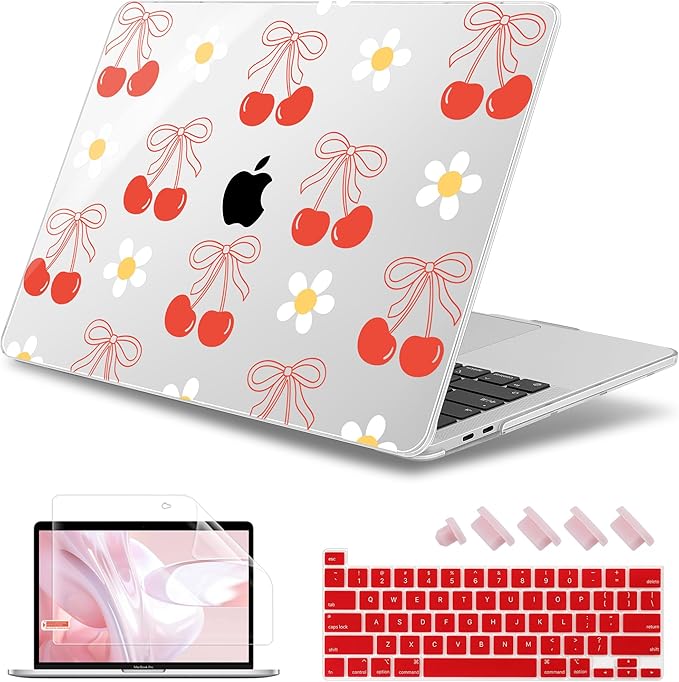 May Chen for MacBook Pro 16 inch A2141 2020 2019 Release, Screen Protector & Keyboard Cover Plastic Soft-Touch Case for MacBook Pro 16-inch with Touch Bar & Touch ID - Red Cherry Bow