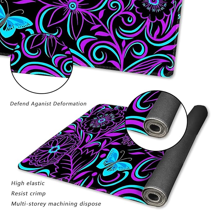ARTSO Purple Large Gaming Mouse Pad with Stitched Edges, 35.4" x 15.7" Large Extended Computer Pad, Floral Mousepad Protector with Rubber Base for Laptop Office Accessories