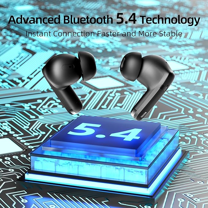 Wireless Earbuds, 100H Bluetooth 5.4 Headphones, ENC+ ANC Noise Cancelling Touch Control True Wireless Bluetooth Ear Buds,Stereo Deep Bass Bluetooth Headset for Sports/Workout/Gym (Black)