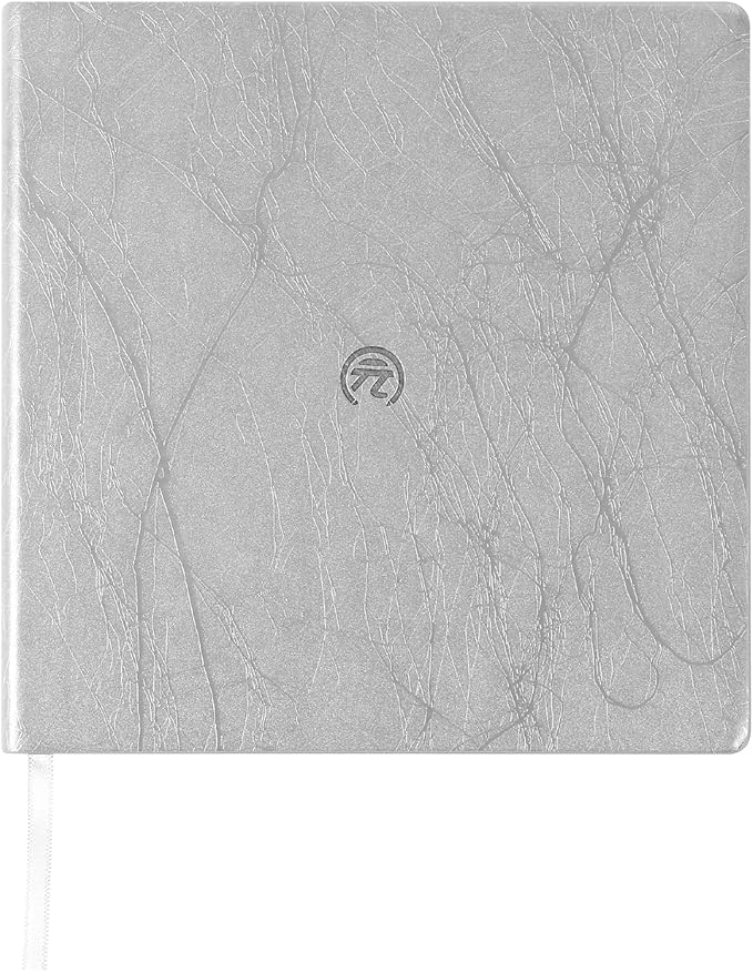 Yuan Smart Notebook, Smart Notebook with Sliver Soft Leather Cover for Smart Pen Writing Set, Small Blank Notebooks Tiny Notepads Pages, 5.9" x 5.9", 50 Sheets/100 Pages, Sliver Bookmark