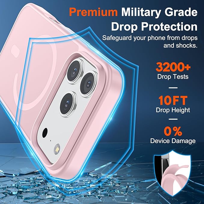 SUPFINE Magnetic for iPhone 17 Pro Case (Compatible with MagSafe)(Military Grade Drop Protection) Translucent Matte Shockproof with Anti-Fingerprint Phone Cover,Light Pink