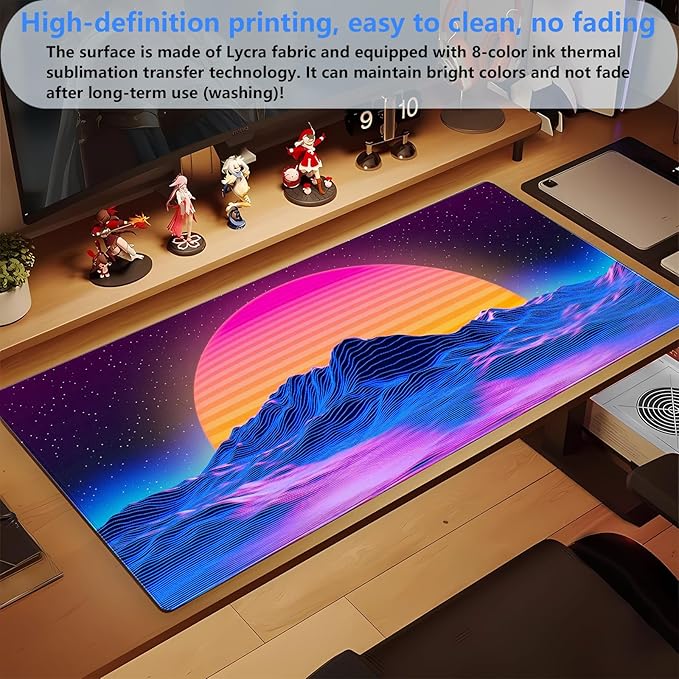 Retro Neon Fantasy Mouse Pad Desk Mat XXL Large 31.5x15.7in Gaming Keyboard & Mouse Pad Nostalgic Digital Art Office Desk Decor