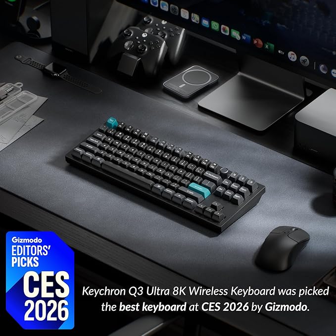 Keychron Q3 Ultra Wireless Mechanical Keyboard 8KHz Polling Rate, TKL 2.4G/Bluetooth 5.3/Wired Up to 660 Hours Long Battery Life, Hot-Swappable Aluminum RGB Gaming ZMK for Mac/Windows/Linux-Black