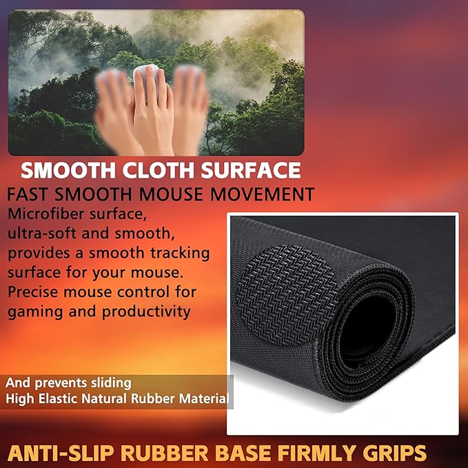 Desk Mat, Tropical Forest Landscape Desk Pad, Misty Forest Large Gaming Mouse Pad for Desk, 31.5"x15.7" Extended Big Computer Keyboard Mouse Pad with Non-Slip Base and Stitched Edge
