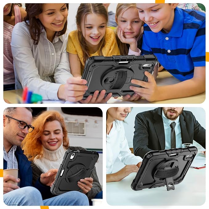 Timecity Case for iPad mini 7 (A17 Pro) 8.3 inch 2024, for iPad mini 6, Protective Case with Screen Protector, Pencil Holder, Rotating Stand & Handle Strap for iPad mini 7th/6th Generation - Black