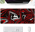 Gaming Mouse Pad, Red and Black Swirl Big Desk Pad for Keyboard and Mouse, Extended 35.5" X 15.75" In Computer Keyboard Mouse Mat 3mm Thick XXL Rubber Mousepad for Laptop Gamer, Fluid Marble