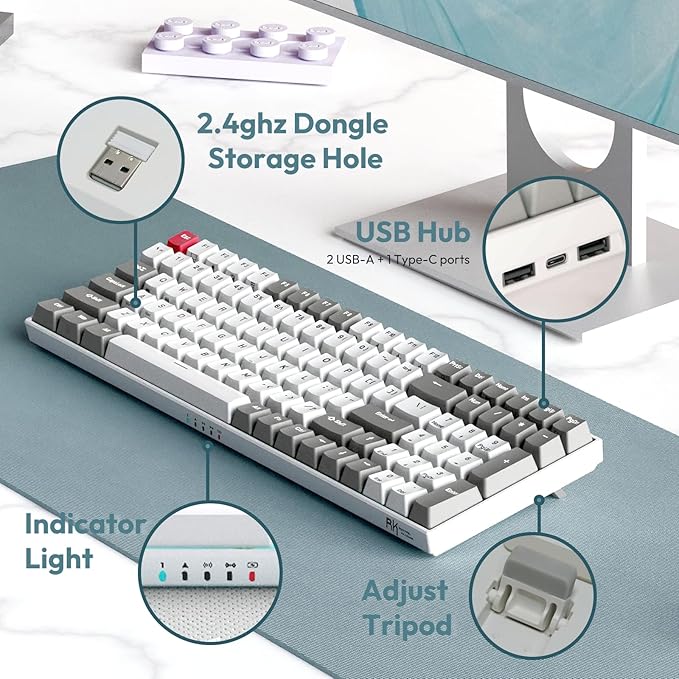 RK ROYAL KLUDGE RK100 Wireless Mechanical Keyboard RGB Backlit Bluetooth5.1/2.4G/Wired 96% Full Size 100-Key Hot Swappable Gaming Keyboard Brown Switch Carbon