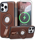 Butaiga for iPhone 15 Pro Max Leather Case with Stand, Anti-Slip Grip Ring, Fits for MagSafe (Cocoa, iPhone 15 Pro Max)