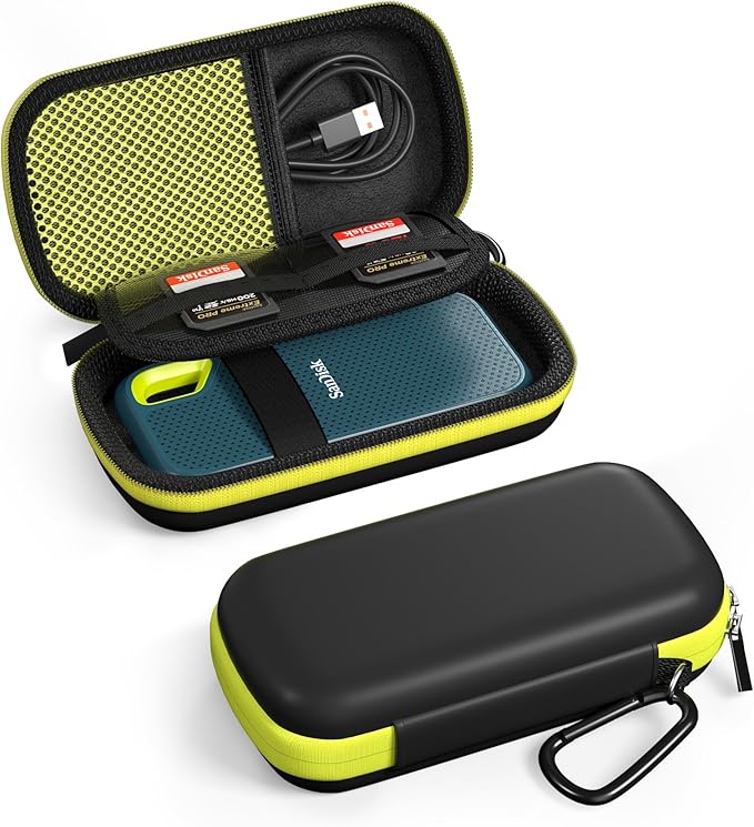 ProCase Hard Carrying Case for SanDisk Extreme/SanDisk Extreme Pro Portable External SSD, 500GB 1TB 2TB 4TB 8TB USB-C Solid State Drive, EVA Shockproof Travel Case with 2 SD Card Slots -GreenBlack