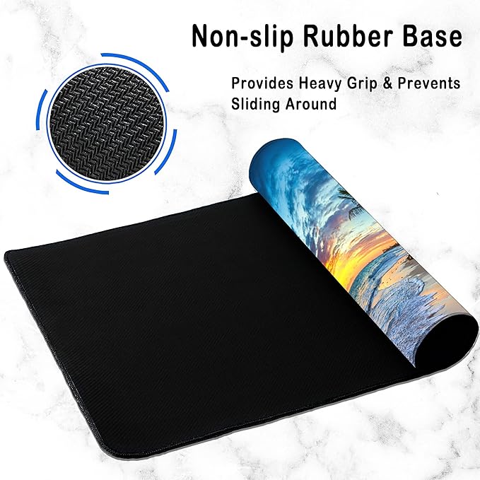 Hawaii Summer Beach Gaming Desk Mat Large,Palm Tree Sunset Extended Mousepad,Non-Slip Rubber Mouse Pad Stitched Edges,Desktop Decorative Accessories for Home Office 31.5" x 15.7"
