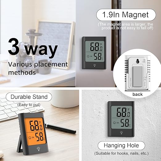 Indoor Thermometer for Home, 2pack Hygrometer Humidity Meter Humidity Sensor with Backlight for Bedroom Greenhouse Garage.