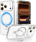 TOBOVON Magnetic for iPhone 17 Pro Max Case with Ring Stand, Fits MagSafe, with Built-in Camera Lens Protector, Slim Electroplated Shockproof Phone Cover, Silver