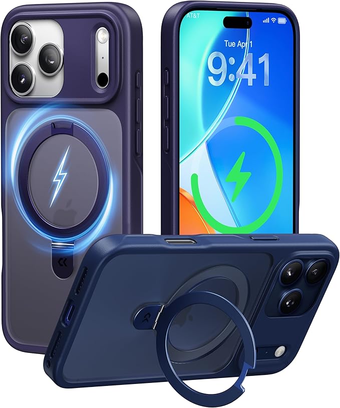 CASEKOO Ultra-Magnetic Stand for iPhone 17 Pro Case [Military Drop Protection] [Compatible with MagSafe] Shockproof Translucent Matte Slim Ring for iPhone 17 Pro Phone Case 6.3", Purple