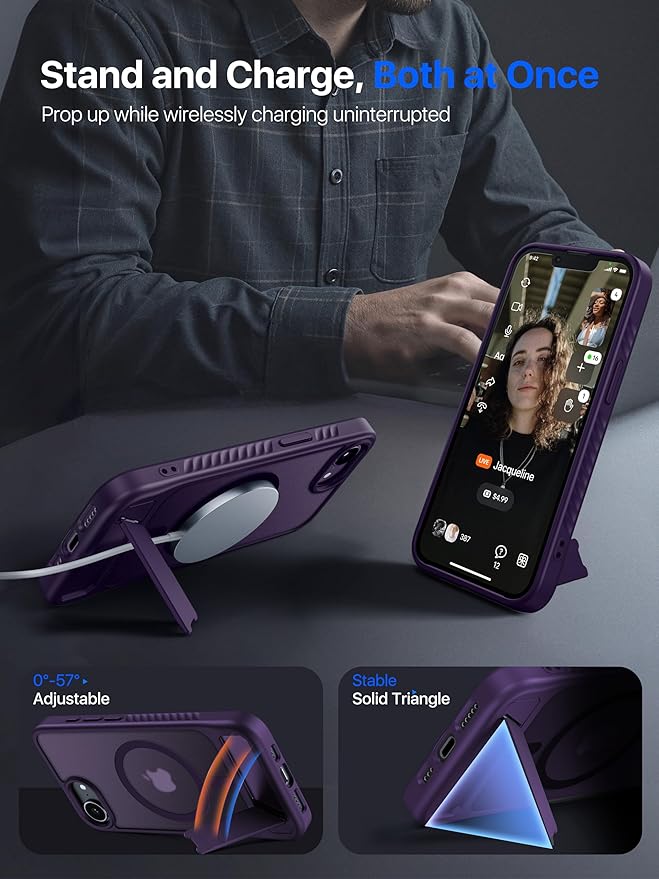 Eastinbox Magnetic for iPhone 17e & iPhone 16e Case with Stand [Compatible with MagSafe] [Built-in Invisible Kickstand] Matte Back Protective Phone Case for iPhone 17 e/16 e 6.1", Matte Purple