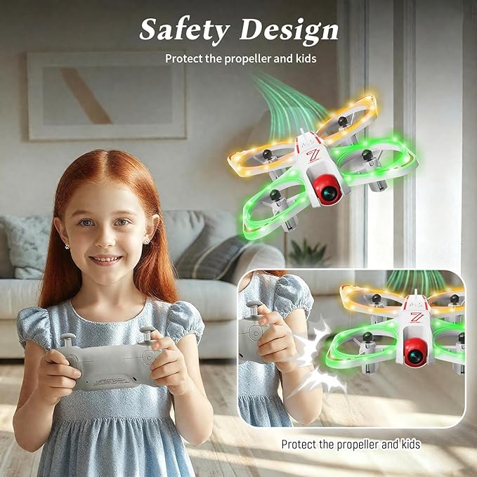 A ALPHA Mini Drone with 720P Camera for Kids, Micro Drone for Beginners, RC Plane with Propeller Protection,360°Flips, Indoor Outdoor Quadcopter Toy with Colorful LED Lights