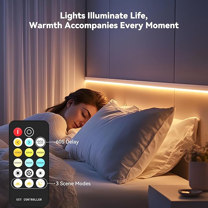 PAUTIX COB LED Strip Lights 2700K-6500K CCT Tunable White UL-Listed Dotless LED Lights with RF Remote,16.4ft Super Bright Dimmable 24V Tape Light,for Under Cabinets Bedroom Kitchen Office Lighting