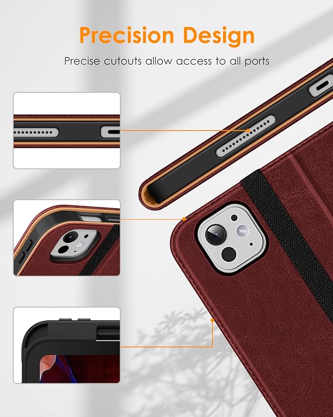 DTTO for iPad Pro 11 inch Case (M5/M4) 2025/2024, Premium Leather Business Folio Stand Cover with Pencil Holder - Auto Wake/Sleep and Multiple Viewing Angles, Burgundy Red