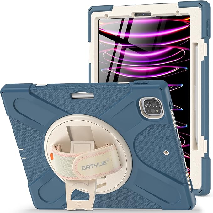 BATYUE Case for iPad Air 11-inch M4(2026)/ M3(2025) / M2(2024), iPad Air 5th/4th 10.9 inch(2022/2020), iPad Pro 11" 4th/3rd/2nd/1st Gen Case, with Pencil Holder+Shoulder Strap, Cornflower Blue