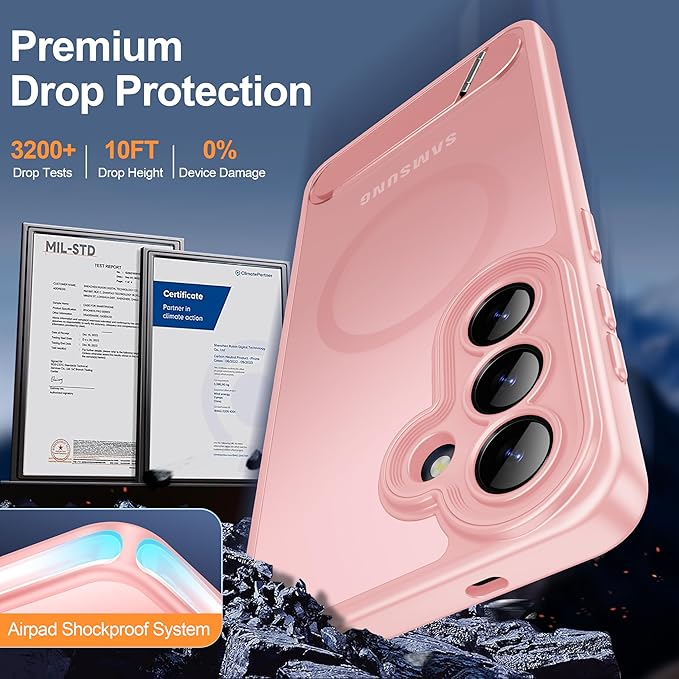 Magnetic for Samsung Galaxy S26 Case, [Compatible with MagSafe][Full Camera Protection][Built-in Invisible Kickstand] Translucent Matte Phone Case for S26 6.3" - Pink