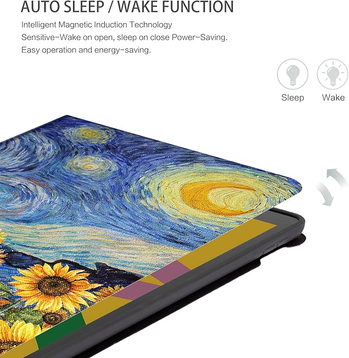 Case for iPad 9th Generation, for iPad 8th Generation Case, iPad 7th Generation case, for ipad case 9th Generation Multi-Angle View Adjustable Stand Auto Wake Sleep, Starry Night Sunflower