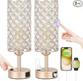 Hong-in Touch Table Lamps for Bedrooms Set of 2-3 Way Dimmable Champagne Gold Crystal Lamps with Crystal Shade, Bedside Nightstand Lamp for Living Room Bedroom Home Office