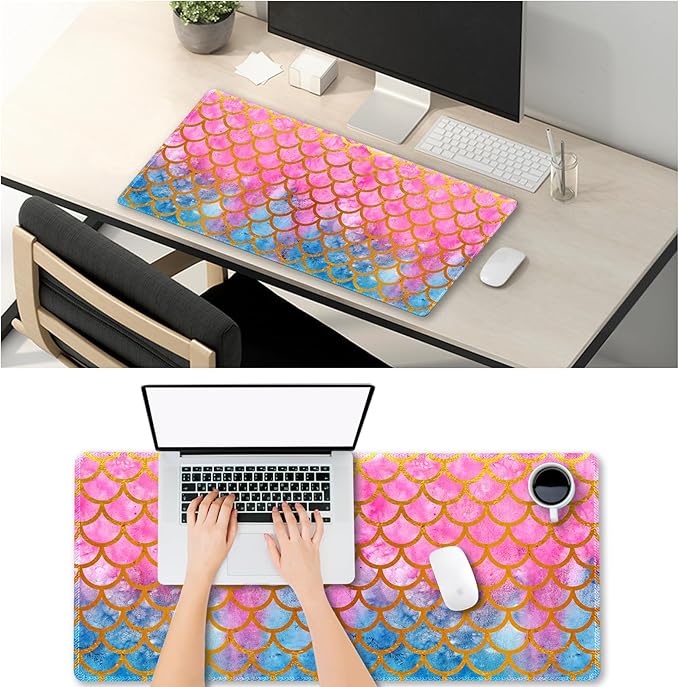 ARTSO Extended Big Mouse Pad Large, XXL Gaming Mousepad Desk Pad, 35.1x15.7 inch Long Computer Keyboard Mouse Mat Stitched Edge Non-Slip Desk Decor for Home Office, Pink Scale