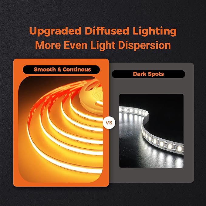 Candlelight COB LED Strip Lights 2400K, 5W/FT, 32.8FT 24V LED Tape Light with 3M VHB Backing, CRI 95, UL Listed, Cuttable, Dimmable, Bendable for Bars, Restaurants, Relaxing (NO Power Supply)