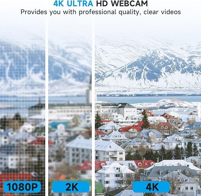 AOC White 4k Webcam for PC with Microphone, Computer Camera with Noise Cancellation, Privacy Cover, 99° FOV, Plug & Play USB Webcam for Streaming, Conferencing, Zoom, Skype, Facetime