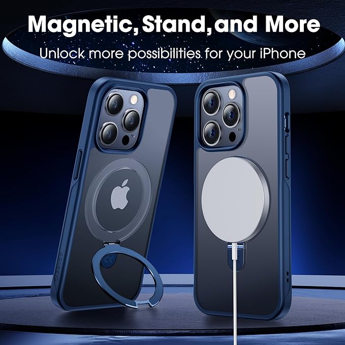 CASEKOO Designed Case for 14 Pro Max with Magnetic Invisible Stand [Military Drop Protection] [Compatible with MagSafe] Shockproof Slim Translucent Matte Promax Case 6.7 Inch, Blue