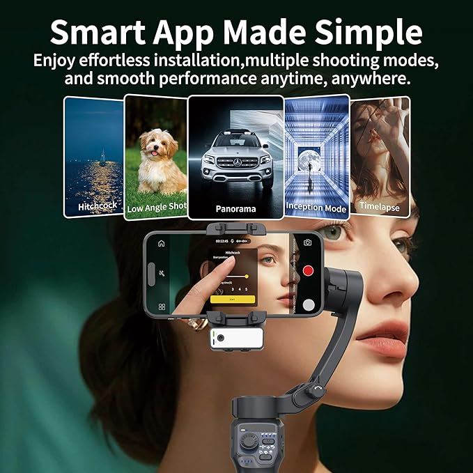3-Axis Gimbal Stabilizer for Smartphone, Handheld Gimbal Tripod for iPhone & Andriod with Fill Light, AI Auto Face/Object Tracking, Foldable Rotating Stabilizer for Phone Video Recording, Vlogging