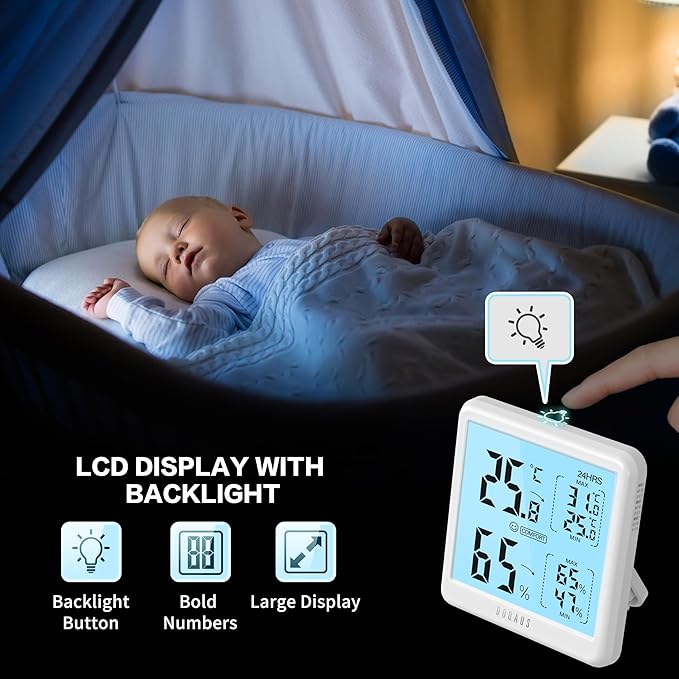 DOQAUS Digital Hygrometer Indoor Thermometer for House, Room Thermometer with 3s Fast Refresh & Max Min Records, Temperature Monitor Humidity Meter with Backlight, White