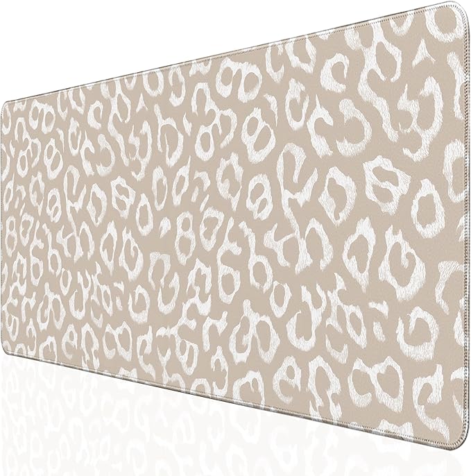 Desk Cover Mat, XXL Large Mouse Pad, Computer Laptop Mat Desk Decor for Office Game Home 31.5 X 15.7 Inch (Beige Leopard Print)