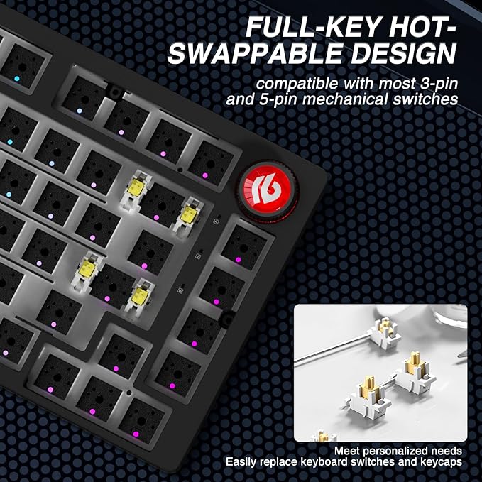 LEOBOG Hi75C Pro Wireless Mechanical Keyboard Kit – Aluminum Alloy Gasket Mount 75% Barebones DIY Base with Hot Swap, RGB Backlighting & Volume Knob – Enhanced Custom Gaming Keyboard Build, 4000mAh