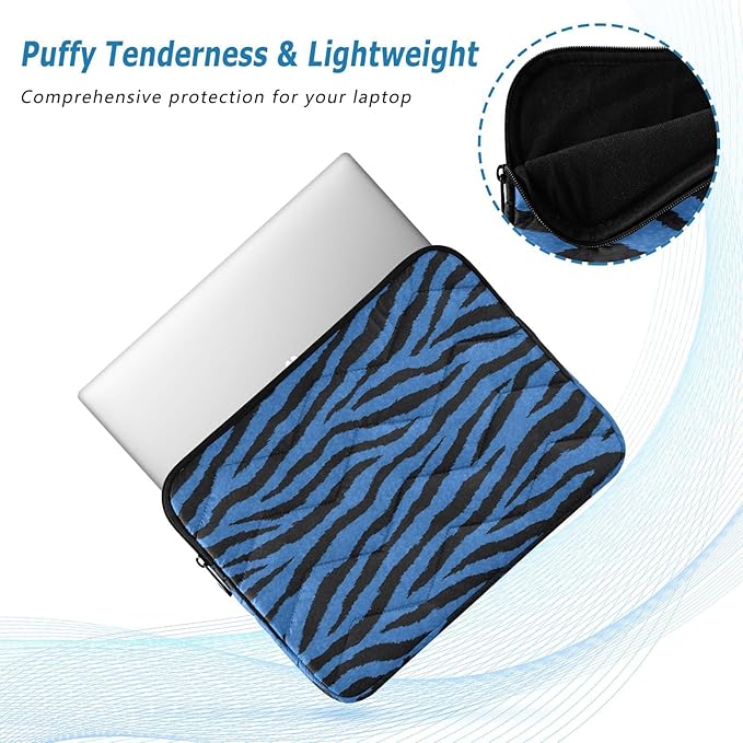 Laptop Case Sleeve, Blue Tiger Black Stripe Animal Print Shockproof Protective Computer Carrying Cover, Briefcase Handbags 15-16 inch Laptop Sleeve Bag