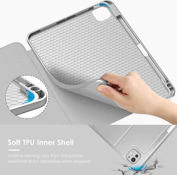 VIKESI Case for iPad Pro 11 inch (M5/M4) 2025/2024,Multiple Angles Magnetic Stand Cover,Shockproof Back,Pencil Holder,and Auto Sleep/Wake,Gray