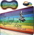 3 Piece Mouse Pad Set with Stitched Edge Large Anti-Slip Mouse Pad Desk Pad Keyboard Pad + Wrist Rest Pad + Coaster, Memory Foam Wrist Rest for Office/Home, Glitter Quote Live Laugh Love