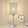 GyroVu Crystal Touch Table Lamp for Bedroom, Silver Desk Lamp with USB-C & USB-A Ports, Dimmable Modern Bedside Lamp for Nightstand, Living Room & Home Office - LED Bulb Included