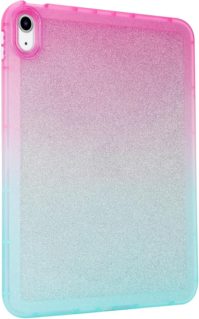for iPad Pro 12.9 inch Case 6th/5th/4th/3rd Generation (2022/2021/2020/2018) Glitter Translucent Frosted Clear Soft TPU Back Gradient Bling Cover Silicone Protective Shell, Red & Blue