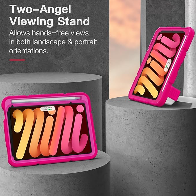 Grifobes Case for iPad mini 7th 2024 (A17 Pro) / Mini 6th Generation 2021 8.3", Heavy Duty Shockproof Cover with Pencil Holder Stand, for i Pad Mini 7/6 Gen 8.3 inch Case Girls (Hot Pink)