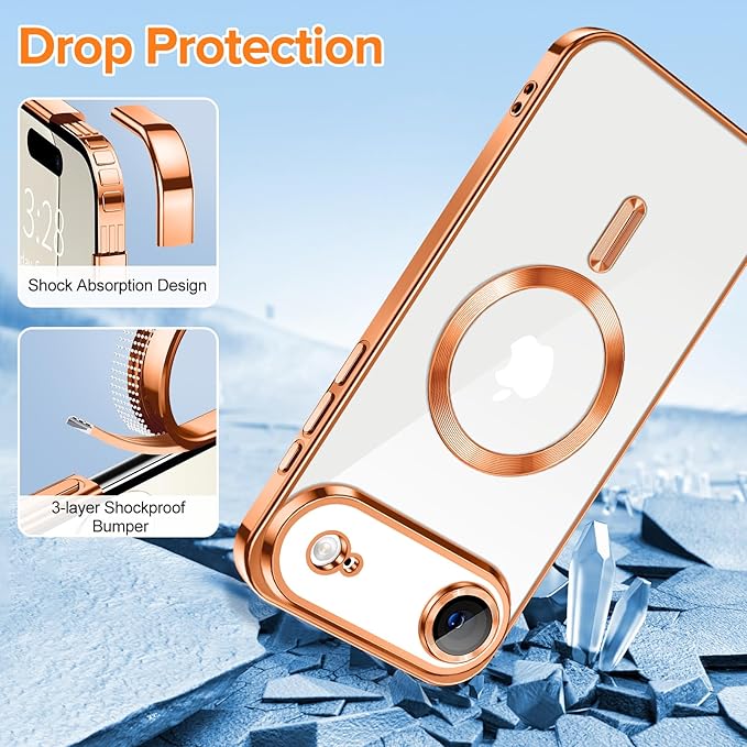 Hython Magnetic Clear for iPhone Air Case with Camera Lens Protector [Compatible with MagSafe] Luxury Plating Edge Slim Soft TPU Cover Protective Phone Case for iPhone Air 6.5", Orange