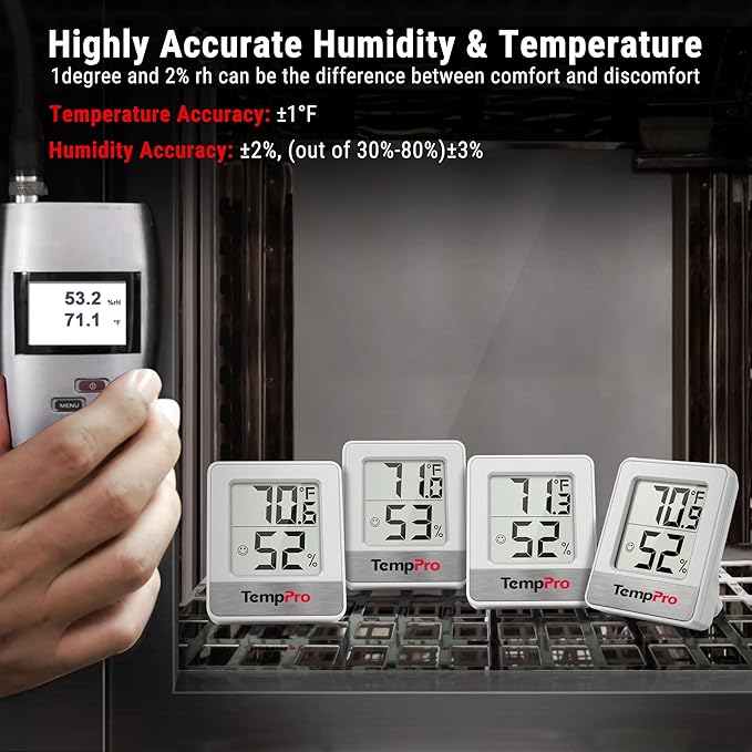 TempPro TP49 4 Pieces Digital Hygrometer Indoor Thermometer Humidity Meter Mini Hygrometer Thermometer with Temperature and Humidity Monitor Room Thermometer (Previously ThermoPro)