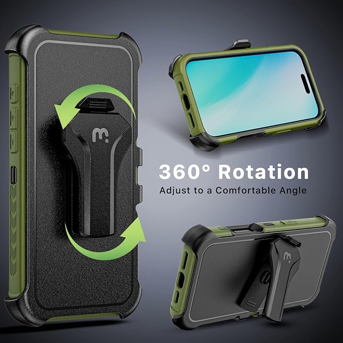 M MYBAT PRO Maverick Series for iPhone 16 6.1 Case with Belt Clip Holster,[Compatible with Magsafe] w/Screen Protector,Anti-Drop,Shockproof,with 360°Rotating Kickstand,Heavy Duty Protection