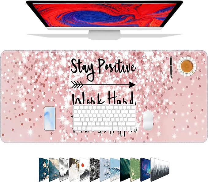 Galdas Gaming Mouse Pad XXL XL Large Long Extended Big Mousepad Non-Slip Rubber Keyboard Mouse Pad with Stitched Edges for Laptop Home Office (31.5x11.8x0.08 Inch) … (Bling Words)